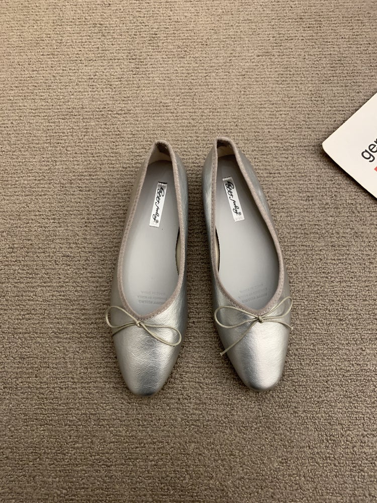 Silver Single-Layer Shoes Women'S Skirt 2025 Spring New Late Night Breeze Gentle Bow Inner Height Increasing Milk Shoes Vintage - Image 1